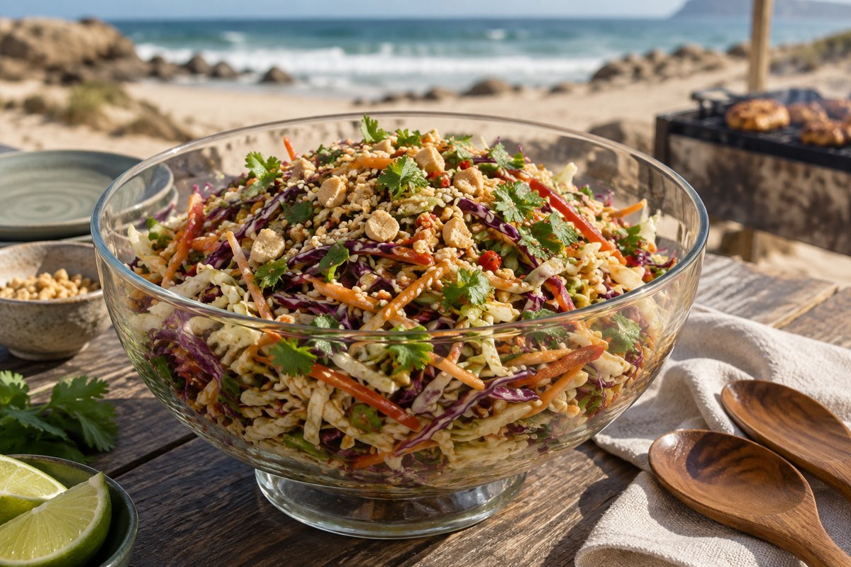 Asian Slaw – homemade traditional South African recipe, plated and ready to serve