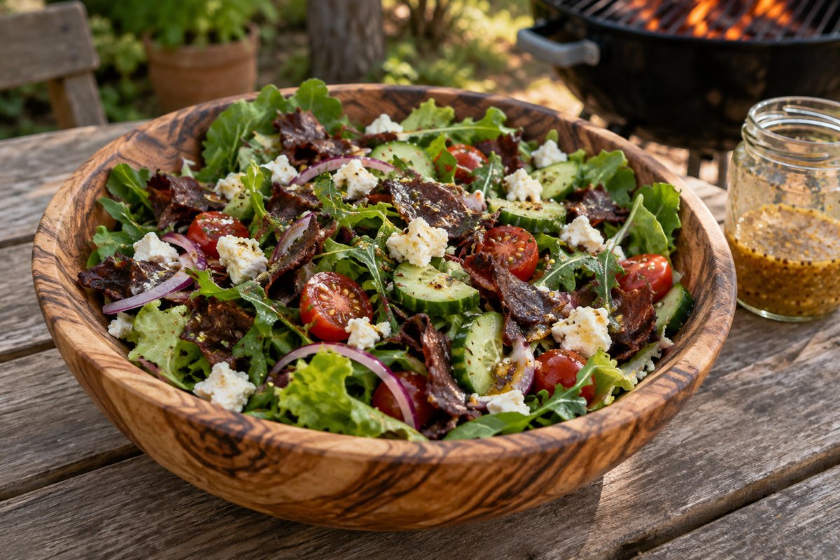Biltong Salad – homemade traditional South African recipe, plated and ready to serve