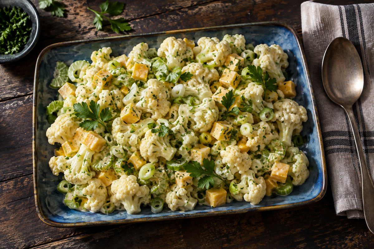 Cauliflower Salad – homemade traditional South African recipe, plated and ready to serve