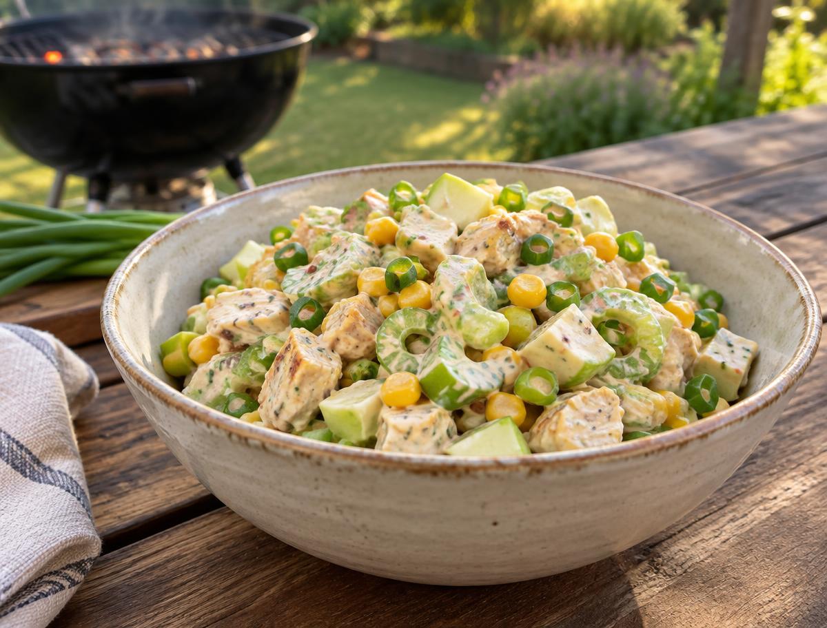 Chicken Salad with Chutney Dressing – homemade traditional South African recipe, plated and ready to serve