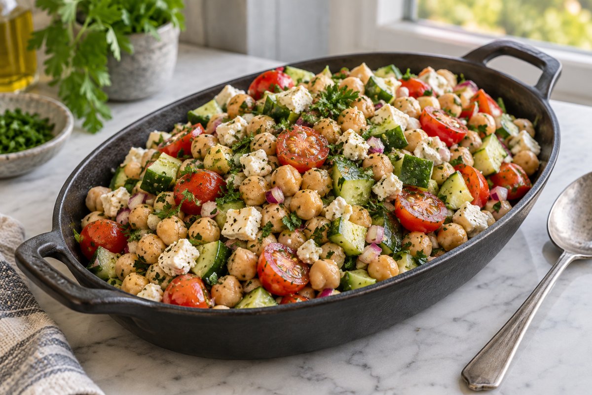 Chickpea Salad – homemade traditional South African recipe, plated and ready to serve