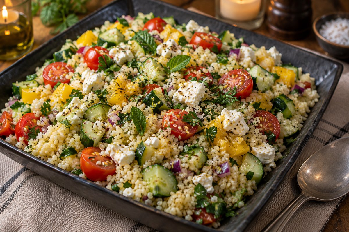 Couscous Salad – homemade traditional South African recipe, plated and ready to serve