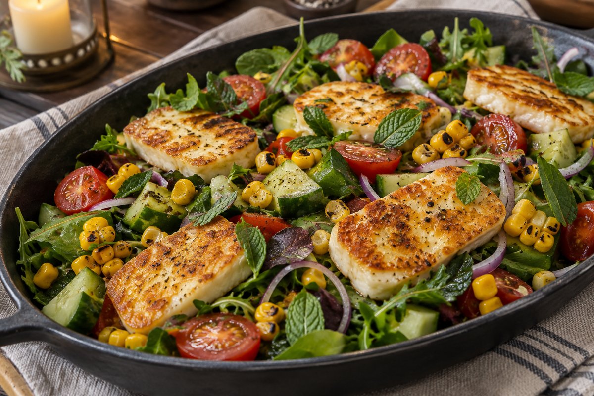 Halloumi Salad – homemade traditional South African recipe, plated and ready to serve