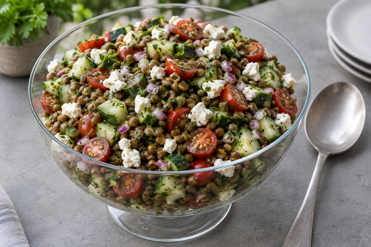 Lentil Salad – homemade traditional South African recipe, plated and ready to serve