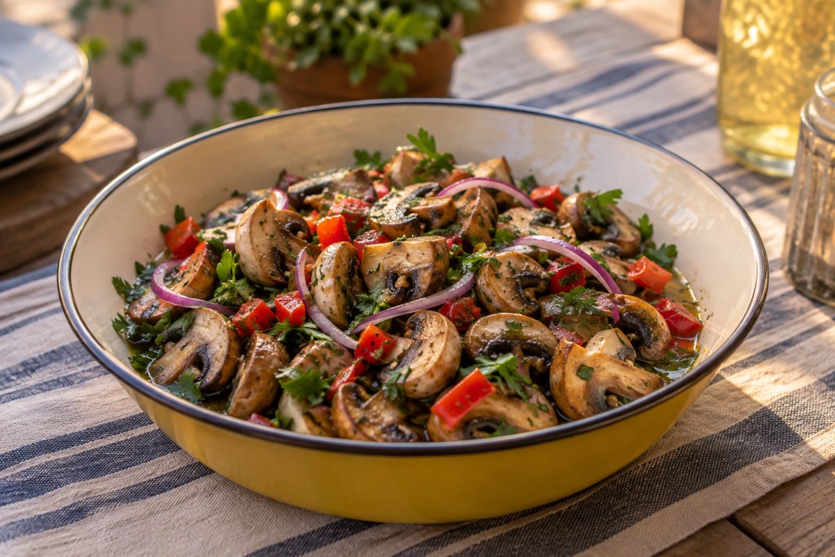Mushroom Salad – homemade traditional South African recipe, plated and ready to serve
