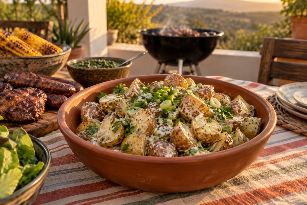 Roasted Baby Potato Salad – homemade traditional South African recipe, plated and ready to serve