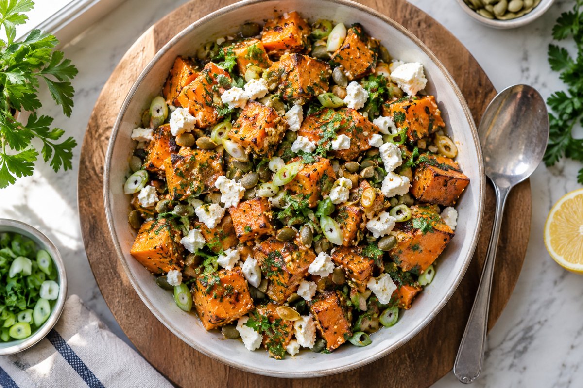 Sweet Potato Salad – homemade traditional South African recipe, plated and ready to serve