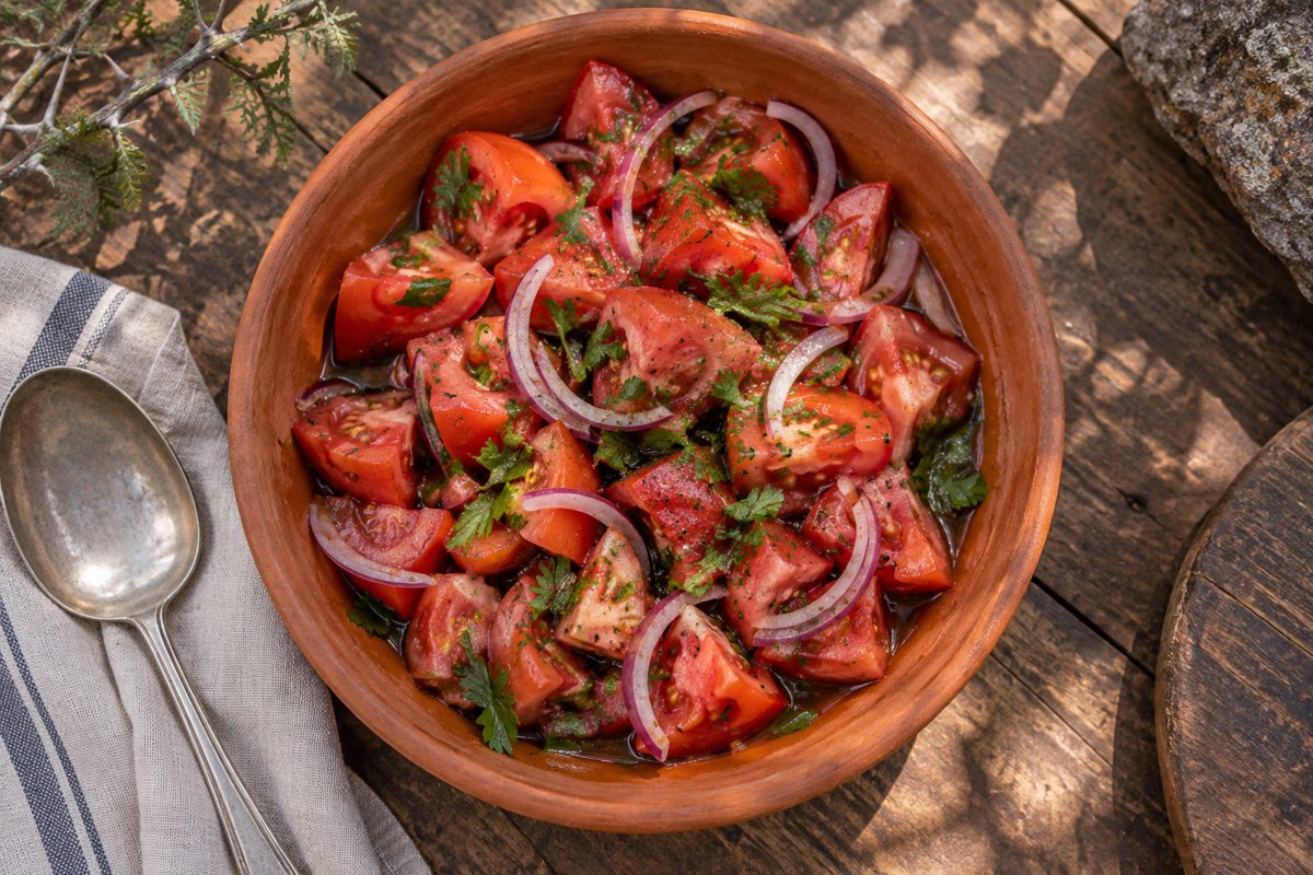 Tomato Salad – homemade traditional South African recipe, plated and ready to serve