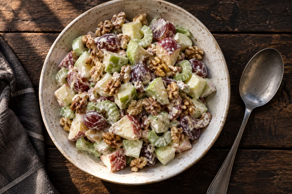 Waldorf Salad – homemade traditional South African recipe, plated and ready to serve